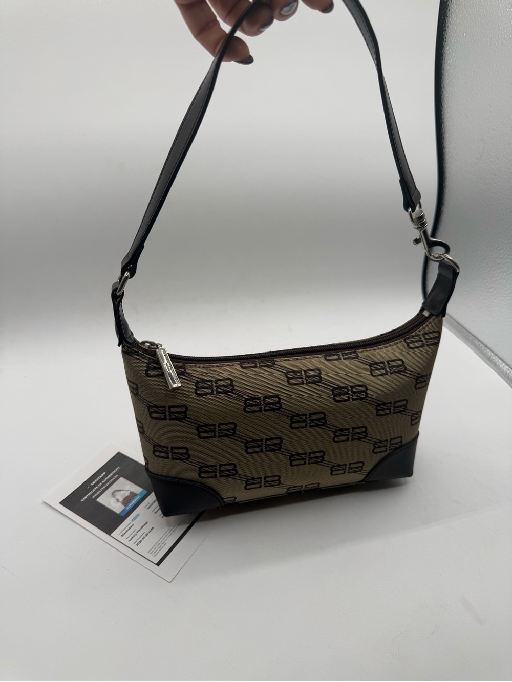 Balenciaga Beige and Dark Brown Logo-Print Shoulder Bag EUC w/ COA - Picture 11 of 11
